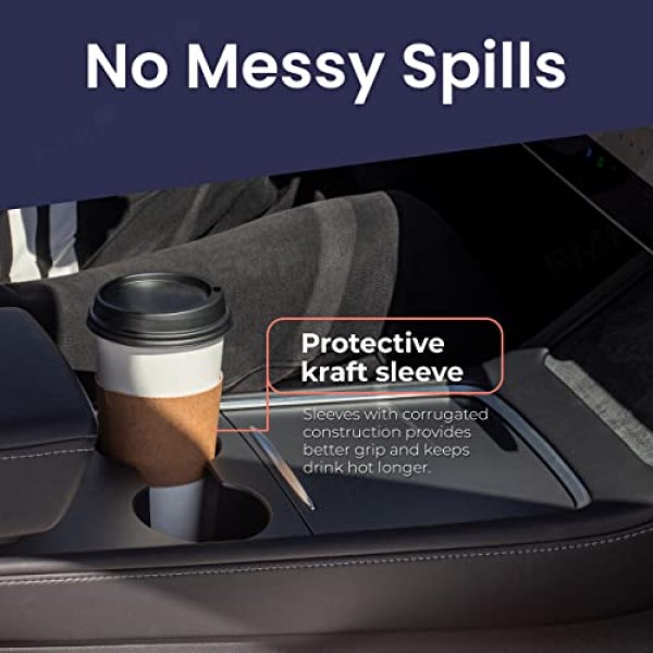 Fit Meal Prep 50 팩 뚜껑이 있는 20온스 일회용 커피 컵, 크래프트 슬리브 및 교반기, 뚜껑이 있는 프리미엄 대형 테이크아웃 커피 컵, 차가운/뜨거운 음료를 위한 내구성