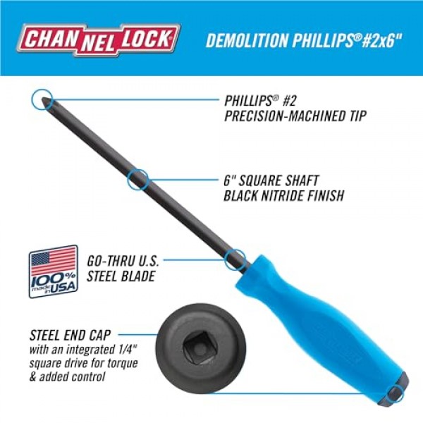 CHANNELLOCK DS-2H 2피스 철거 드라이버 세트, 정밀 가공 비자성, 미국산, 성형 삼중 로브 그립