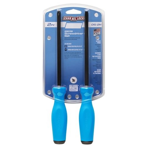 CHANNELLOCK DS-2H 2피스 철거 드라이버 세트, 정밀 가공 비자성, 미국산, 성형 삼중 로브 그립
