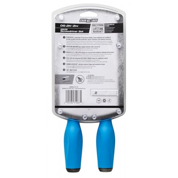 CHANNELLOCK DS-2H 2피스 철거 드라이버 세트, 정밀 가공 비자성, 미국산, 성형 삼중 로브 그립