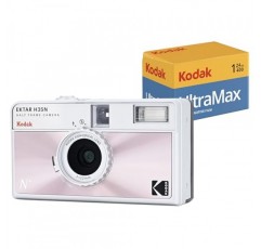 KODAK EKTAR H35N 하프 프레임 필름 카메라 번들 및 Kodak Ultramax 400/24EXP 35mm 롤 필름(글레이즈 핑크)