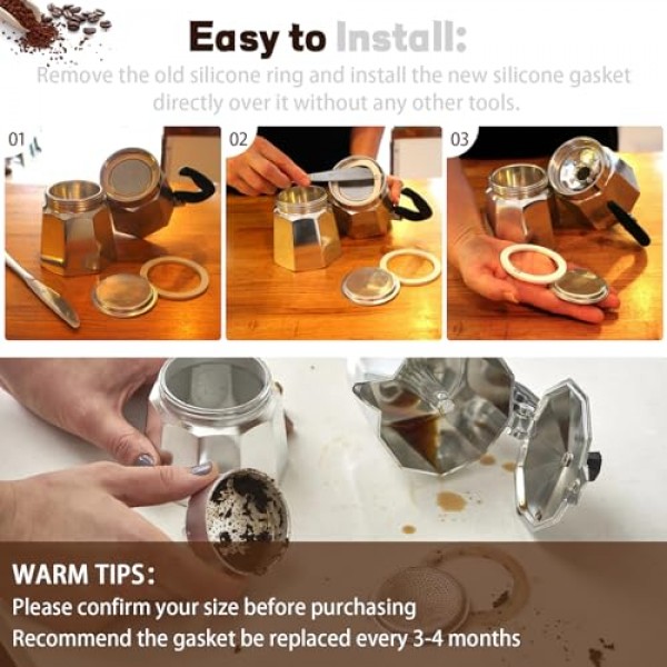 알루미늄 스토브 탑 커피 메이커 냄비 교체 부품 용 Tobaiwind 가스켓 씰 링 예비 식품 등급 실리콘 가스켓 4 컵 (8 개)
