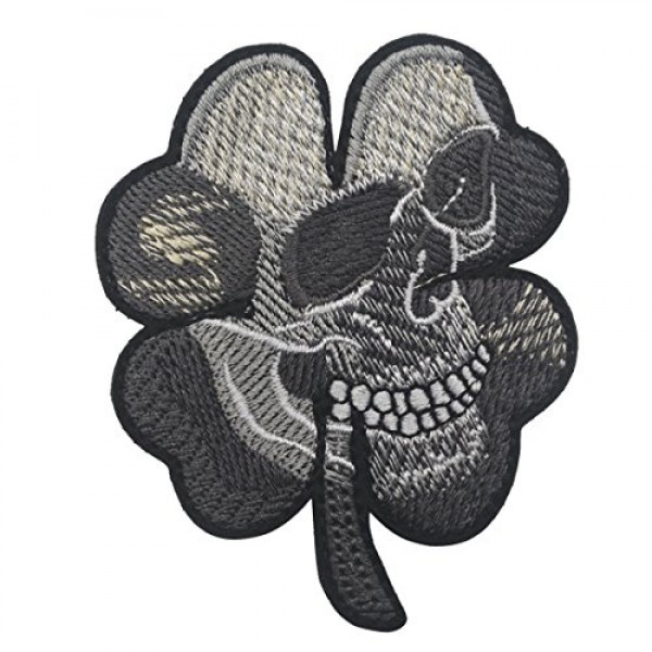 3PCS 아일랜드 네 잎 클로버 전술 패치 내 작은 현실적인 금이 간 해골 해골 수 놓은 DIY 패치 Applique 후크 및 루프 백팩 자켓 청바지 의류-2.56 x 3.15 인치