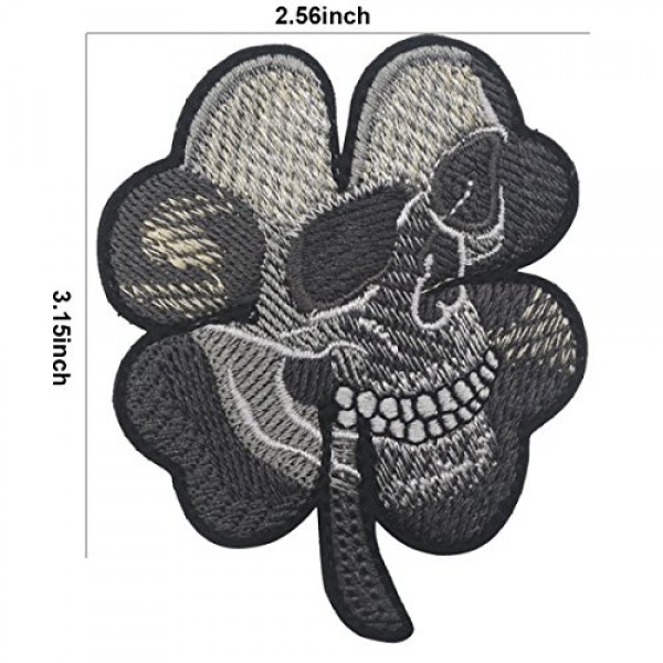 3PCS 아일랜드 네 잎 클로버 전술 패치 내 작은 현실적인 금이 간 해골 해골 수 놓은 DIY 패치 Applique 후크 및 루프 백팩 자켓 청바지 의류-2.56 x 3.15 인치