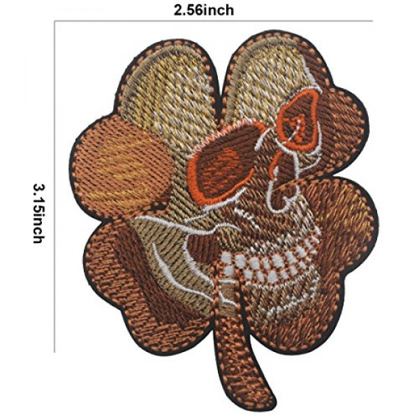 3PCS 아일랜드 네 잎 클로버 전술 패치 내 작은 현실적인 금이 간 해골 해골 수 놓은 DIY 패치 Applique 후크 및 루프 백팩 자켓 청바지 의류-2.56 x 3.15 인치