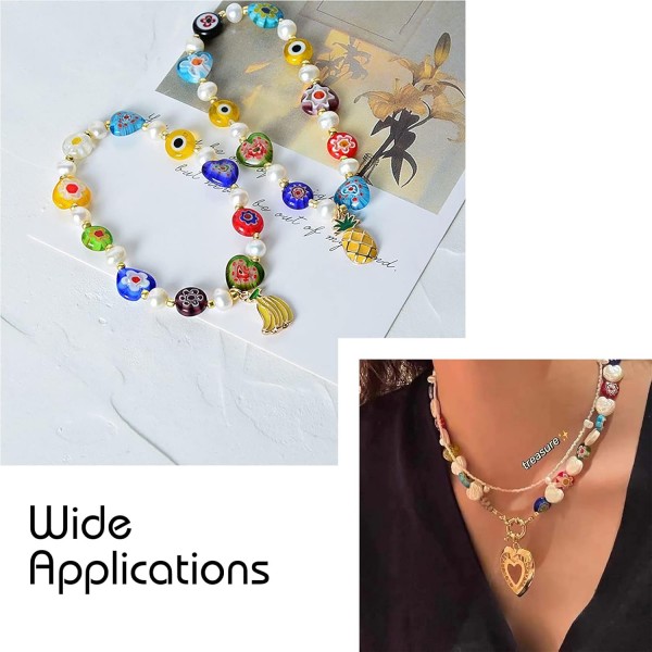 UR URIFEHALL 96Pcs Lampwork Millefiori 유리 구슬 플랫 하트 스페이서 비즈 DIY 쥬얼리 팔찌 목걸이 기념 기념일 생일 선물 하트 Millefiori 비즈, 8x8x3mm, 96pcs