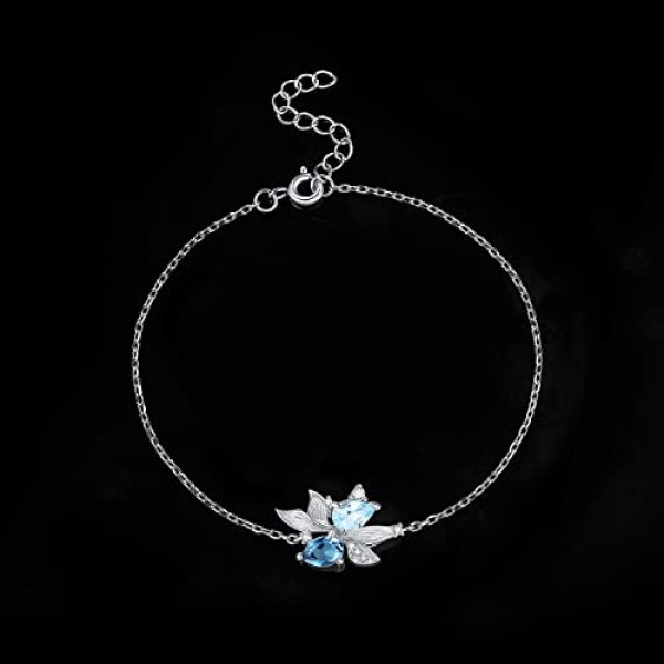 Jewelrypalace 조디악 로그인 물고기자리 눈물방울 컷 리얼 런던 블루 토파즈 팔찌 여성용 실버 925, 스카이 블루 스톤 팔찌 주얼리 세트, 팔찌 물고기자리 소녀 조절 가능