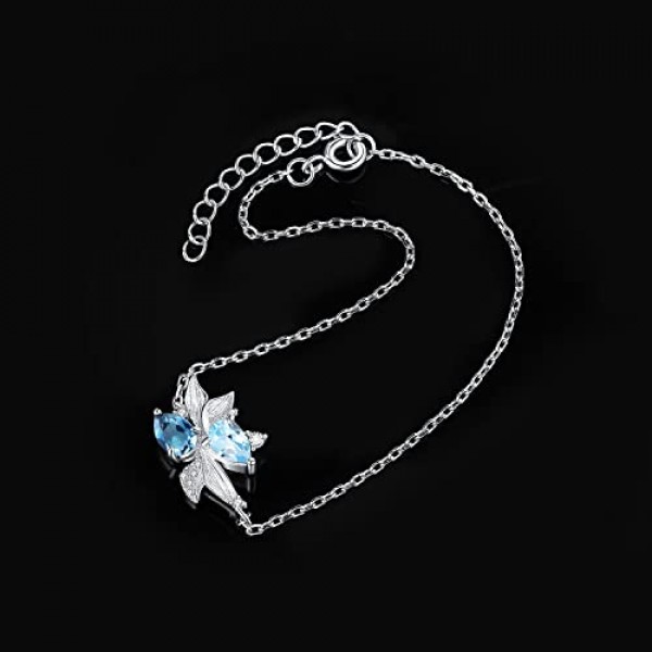 Jewelrypalace 조디악 로그인 물고기자리 눈물방울 컷 리얼 런던 블루 토파즈 팔찌 여성용 실버 925, 스카이 블루 스톤 팔찌 주얼리 세트, 팔찌 물고기자리 소녀 조절 가능