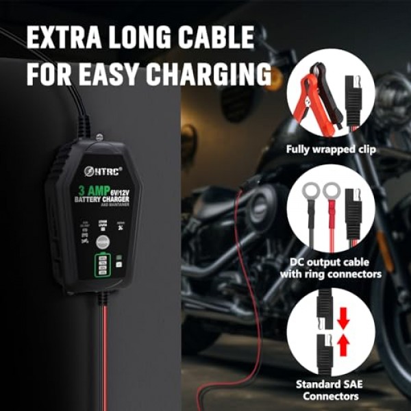 3Amp 자동차 배터리 충전기, 6V 및 12V 스마트 완전 자동 배터리 충전기 유지 관리 장치, 세류 충전기, 자동차, 오토바이, 보트용 배터리 탈황 장치...납산 리튬 LiFePO4 배터