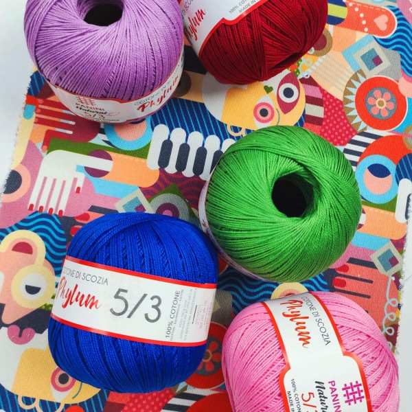 Panini Tessuti, 타래 4개 Phylum 제목 3 - 코바늘 크기 번호 3용 면사 - 스코틀랜드 스레드 - 이탈리아산 - 크로셰에 사용할 수 있는 여러 색상 - 4 x 100g - 280m