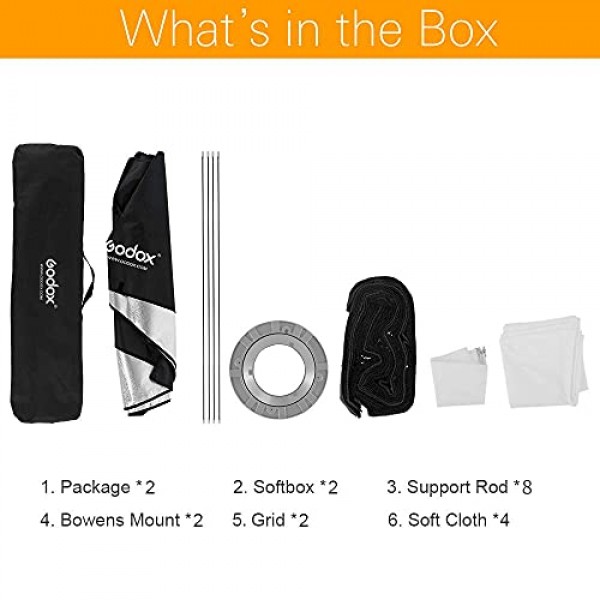 Godox 12x 47 30 x 120cm 스트립 허니컴 그리드 사진 스트로브 스튜디오용 직사각형 소프트박스 플래시 소프트박스 Bowens Mount(2PCS)