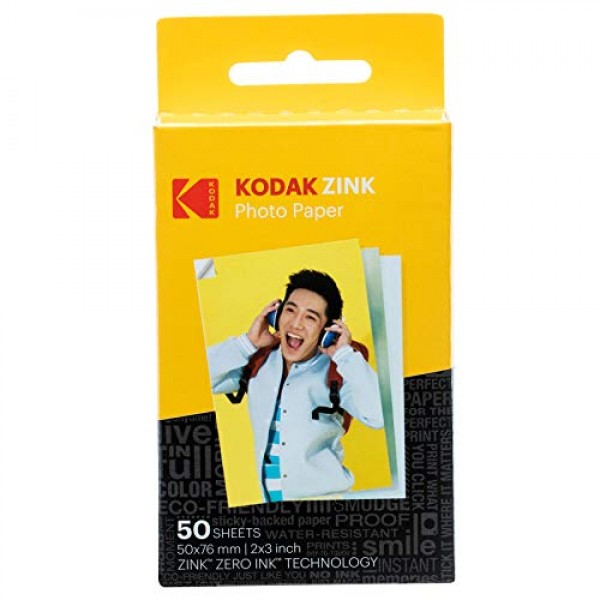 Bluetooth/NFC, Zink 기술(파란색) 및 Kodak 2x3 프리미엄 Zink 인화지(50매)가 적용된 KODAK Step Instant 컬러 포토 프린터 Kodak Smile과 호환 가능