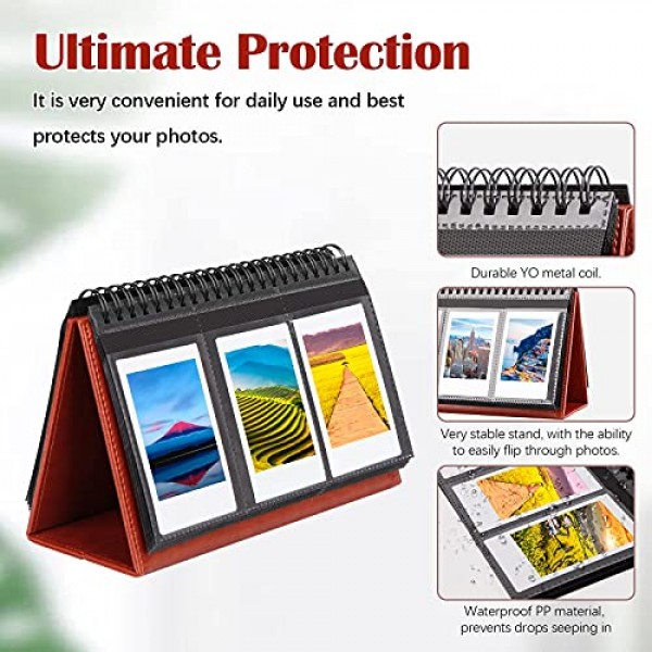 Fujifilm Instax Mini 11 12 9 40 Evo Liplay 8 7+ 즉석 카메라, 96포켓 데스크 캘린더용 Instax 미니 사진 앨범 Polaroid Kodak Zink 2x3 필름 및 Kpop 사진 카드용 폴라로이드 사진 앨범(갈색)