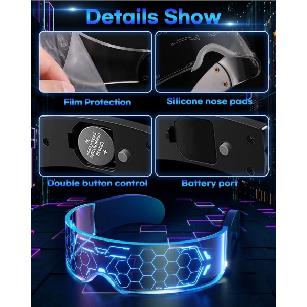 Kimimara Cyberpunk LED 안경 - 파티 라이트 안경 야광 바이저 안경 2. 벌집