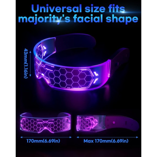 Kimimara Cyberpunk LED 안경 - 파티 라이트 안경 야광 바이저 안경 2. 벌집