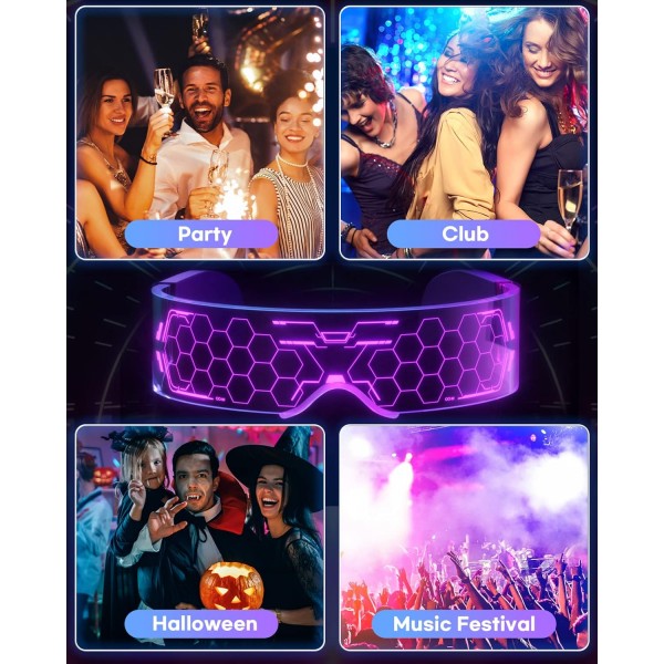 Kimimara Cyberpunk LED 안경 - 파티 라이트 안경 야광 바이저 안경 2. 벌집