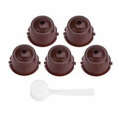 Dolce Gusto 커피 캡슐과 호환되는 5Pcs 리필 형 커피 필터 세트 Nescafe와 호환 Dolce Gusto 재사용 가능한 캡슐 (스푼 포함) (갈색)