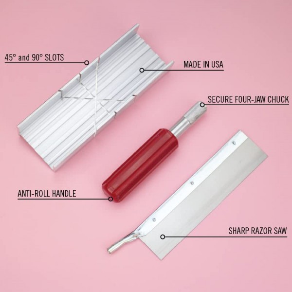 Excel 블레이드 금속 연귀 상자 세트(손잡이 및 면도기 당김 톱날 포함) - 목재, 플라스틱 및 연질 금속용 소형 6인치 알루미늄 및 강철 공구, 2개 절단 각도