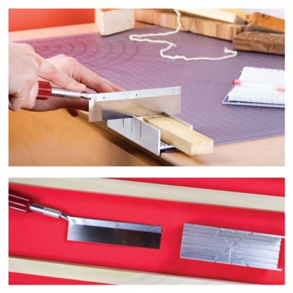 Excel 블레이드 금속 연귀 상자 세트(손잡이 및 면도기 당김 톱날 포함) - 목재, 플라스틱 및 연질 금속용 소형 6인치 알루미늄 및 강철 공구, 2개 절단 각도