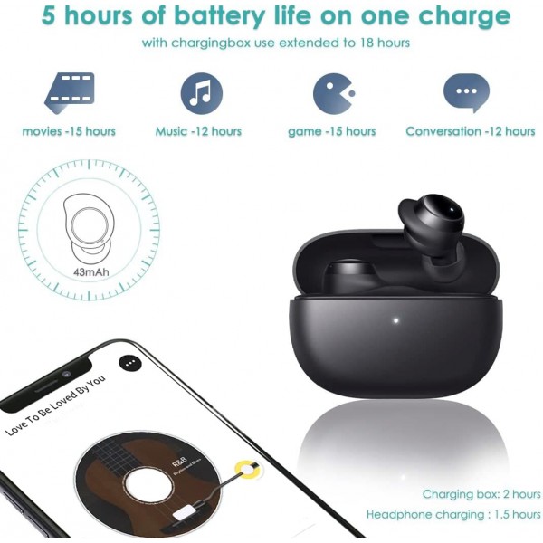 Xiaomi 헤드폰 Bluetooth Xiaomi Redmi Buds 3 Lite, 충전 케이스가 있는 Bluetooth 헤드폰, 배터리 수명이 긴 Xiaomi 헤드폰 인이어 헤드폰, 터치 컨트롤, 소음 제거, 스포츠용, 업무용