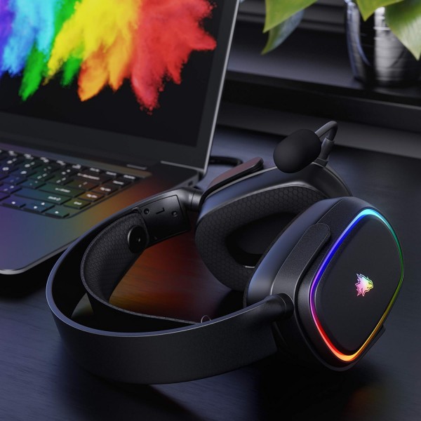 CSL - Titanwolf PC 헤드셋 7.1 버추얼 서라운드 - 패브릭 코팅 처리된 1.95cm 케이블 - 탈착식 마이크 - 볼륨이 있는 케이블 리모콘 - 마이크로 - RGB - 백라이트 LED - PS4 PS5용