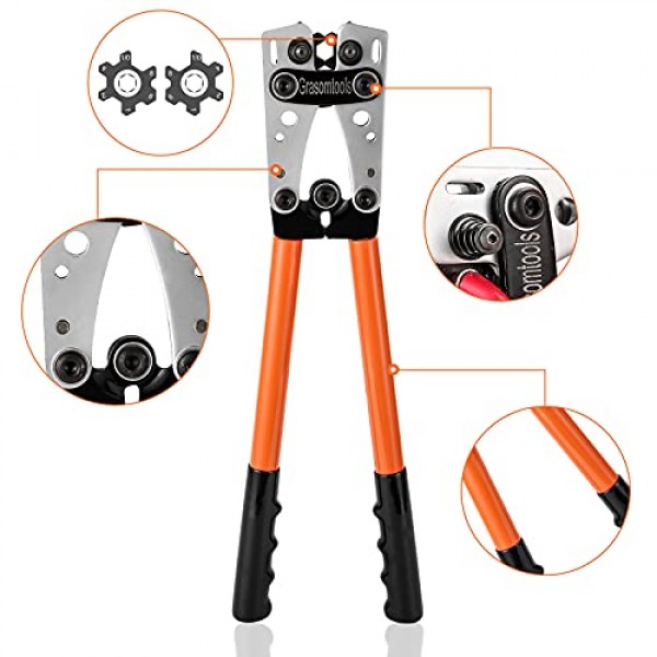 배터리 케이블 러그 크림퍼 도구 6-50mm², 전선 압착 도구, 압착용 펜치 10,8,6,4,2 및 1/0 AWG 와이어 케이블 절단 및 피복 제거용 케이블 커터가 있는 와이어 케이블