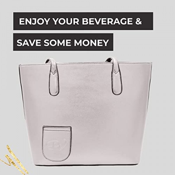 PortoVino 클래식 토트백 - 와인 2병을 담고 부을 수 있는 와인 애호가를 위한 숨겨진 주둥이와 디스펜서 플라스크가 있는 비건 가죽 와인 지갑! 여행, 콘서트, 독신 파티 