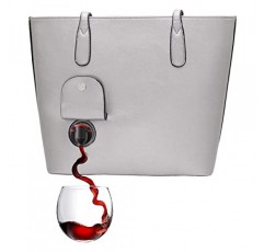 PortoVino 클래식 토트백 - 와인 2병을 담고 부을 수 있는 와인 애호가를 위한 숨겨진 주둥이와 디스펜서 플라스크가 있는 비건 가죽 와인 지갑! 여행, 콘서트, 독신 파티 