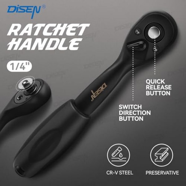 1/4'' 드라이브 소켓 세트, 미터법(4-15mm), 72톱니 래칫 렌치가 포함된 깊고 얕은, 가정 및 자동차 수리용 범용 조인트 및 파워 드릴 어댑터