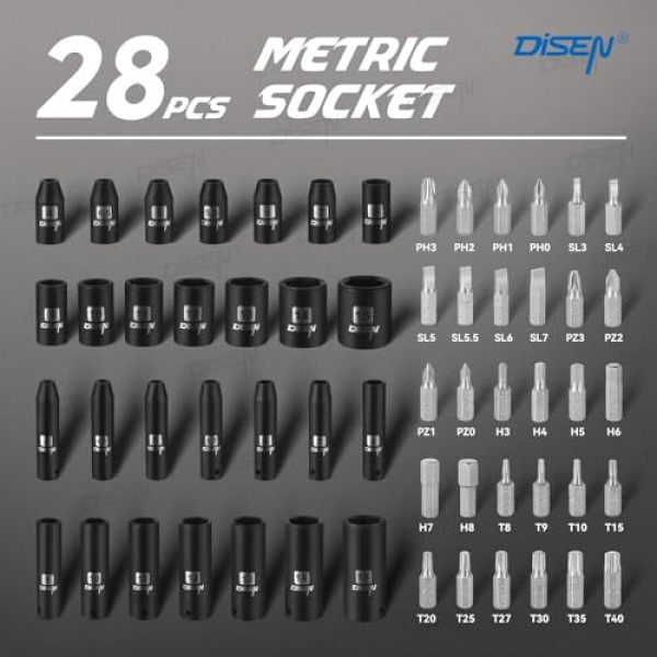 1/4'' 드라이브 소켓 세트, 미터법(4-15mm), 72톱니 래칫 렌치가 포함된 깊고 얕은, 가정 및 자동차 수리용 범용 조인트 및 파워 드릴 어댑터