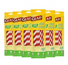 다행 친환경 종이 빨대 | 생분해성 종이 빨대 6팩 | 빨간색과 흰색 줄무늬 빨대, 팩당 40Ct | 총 240개의 빨대 | 빨간색과 흰색 빨대, 마시는 종이 빨대