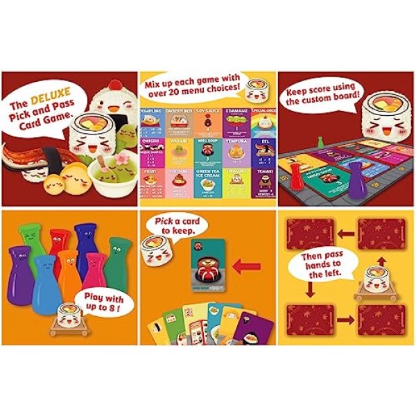 스시 고 파티! - Gamewright의 디럭스 픽 앤 패스 카드 게임, Multicolor