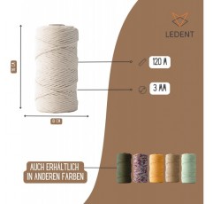 Ledent Macrame Yarn Double Twisted (3mm, Natural, 120M) - 100% 재생 면사로 만든 마크라메용 로프사 - 두꺼운 마크라메 원사 공예