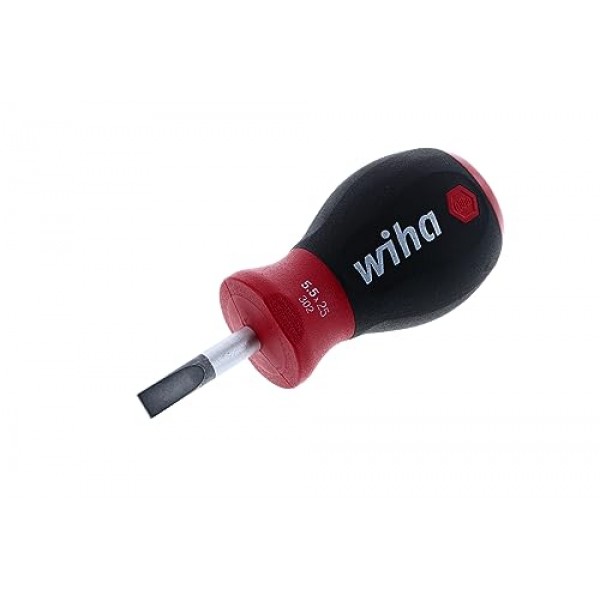 Wiha 30255 SoftFinish 손잡이가 있는 스터비 일자 드라이버, 5.0 x 25mm