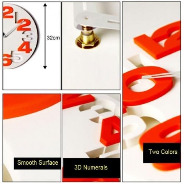 GMMH 3 D디자인 모던 월 클락 8808 키친 클락 욕실 클락 오피스 클락 장식 침착(화이트 오렌지)