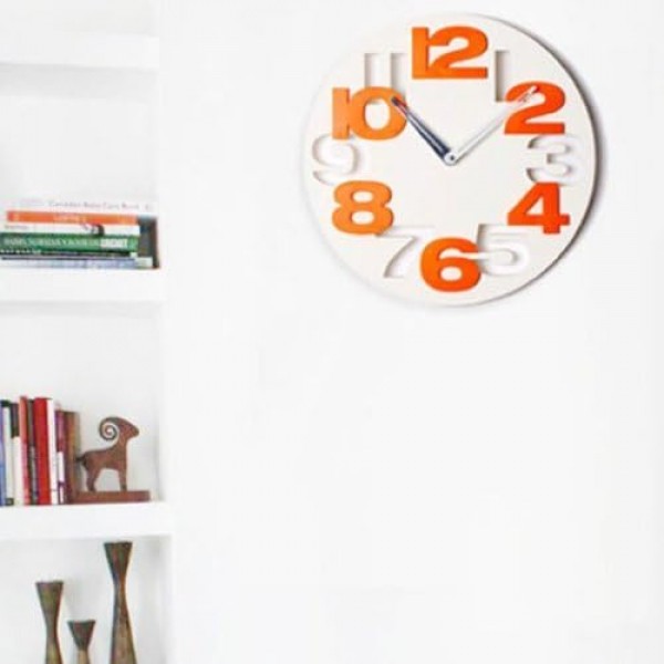 GMMH 3 D디자인 모던 월 클락 8808 키친 클락 욕실 클락 오피스 클락 장식 침착(화이트 오렌지)