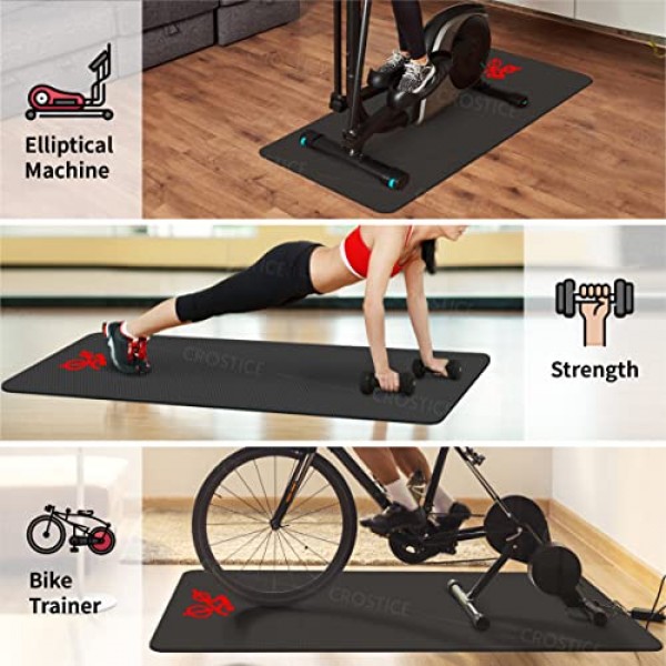Peloton Original Bike Plus & Treadmill & Row와 호환되는 Crostice 자전거 트레이너 매트, 업그레이드 두께 6mm, 자전거 트레이너용, 나무 바닥 카펫 보호, 사이클링 홈 체육관용 액