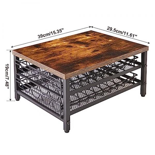 IBUYKE 네스프레소용 2단 커피 포드 서랍 홀더, 캡슐 포드 보관 주최자, 컴팩트 언더 커피 포트 보관 서랍, 슬림 홈 주방 카운터 주최자 TCJ102H, 러스틱 브라운