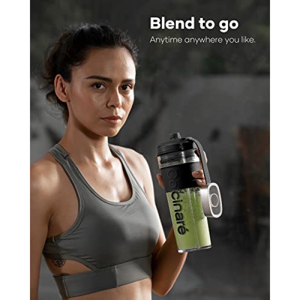 Cocinare 개인 블렌더, 셰이크 및 스무디용 1100W 휴대용 블렌더, 티타늄 블레이드 6개, 휴대용 스포츠 병 16온스, 500개 이상의 온라인 레시피, 주방용, 냉동 과일, 얼음, 견