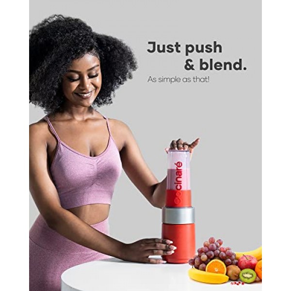 Cocinare 개인 블렌더, 셰이크 및 스무디용 1100W 휴대용 블렌더, 티타늄 블레이드 6개, 휴대용 스포츠 병 16온스, 500개 이상의 온라인 레시피, 주방용, 냉동 과일, 얼음, 견