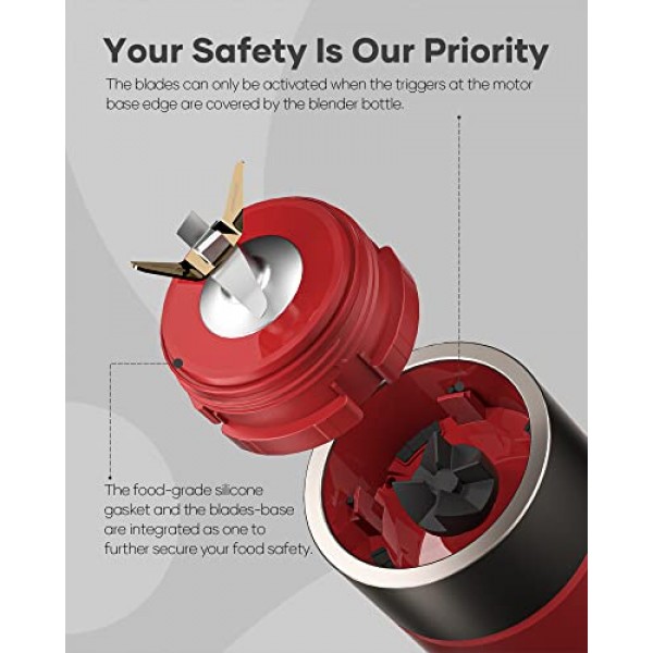 Cocinare 개인 블렌더, 셰이크 및 스무디용 1100W 휴대용 블렌더, 티타늄 블레이드 6개, 휴대용 스포츠 병 16온스, 500개 이상의 온라인 레시피, 주방용, 냉동 과일, 얼음, 견