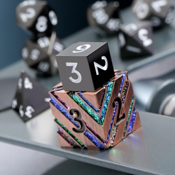 미니 금속 주사위 세트 D&D,DNDND 10mm 금속 DND 주사위 세트, 던전 및 드래곤 D&D 게임용 화려한 선물 주사위 상자 포함(검은색 흰색 숫자)