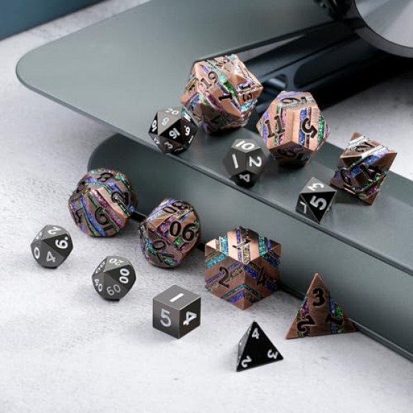 미니 금속 주사위 세트 D&D,DNDND 10mm 금속 DND 주사위 세트, 던전 및 드래곤 D&D 게임용 화려한 선물 주사위 상자 포함(검은색 흰색 숫자)