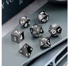 미니 금속 주사위 세트 D&D,DNDND 10mm 금속 DND 주사위 세트, 던전 및 드래곤 D&D 게임용 화려한 선물 주사위 상자 포함(검은색 흰색 숫자)