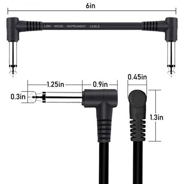 Dalonfy 기타 이펙트 페달 케이블 6 인치 -1/4 이펙트 페달용 악기 케이블 직각 패치 케이블 직각 페달 케이블 키트