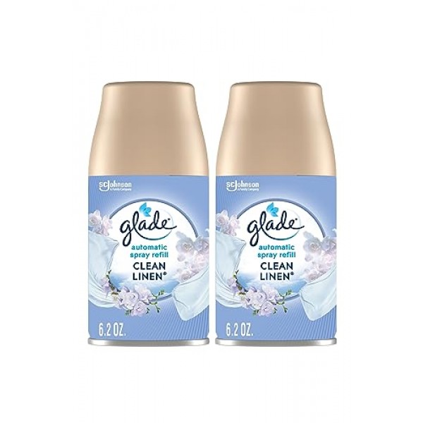Glade 자동 스프레이 공기 청정제 리필, 가정 및 욕실용 향기로운 공기 청정제, 깨끗한 린넨, 6.2온스, 2개
