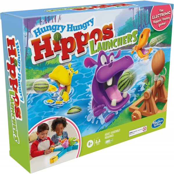 Monopoly Hungry Hungry Hippos Launchers Game for Children 4세 이상, 전자 유치원 게임 2-4인용 영국 다색