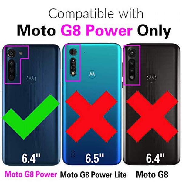 Asuwish는 Moto G8 Power 지갑 케이스 및 강화 유리 화면 보호기와 호환됩니다. MotoG8Power용 플립 손목 스트랩 카드 홀더 휴대폰 커버 Motorola 8 8G G8Power XT2041-1 2020 여성용 로즈 