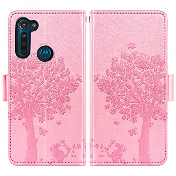 Asuwish는 Moto G8 Power 지갑 케이스 및 강화 유리 화면 보호기와 호환됩니다. MotoG8Power용 플립 손목 스트랩 카드 홀더 휴대폰 커버 Motorola 8 8G G8Power XT2041-1 2020 여성용 로즈 