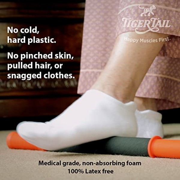 Tiger Tail 18인치 마사지 스틱 휴대용 롤러, 휴대용, 심부 조직 폼 롤러, 다리, 목, 종아리, 허벅지, 정강이 및 등을 위한 바디 마사지 및 근막 이완 도구, 오리지널 18, 미